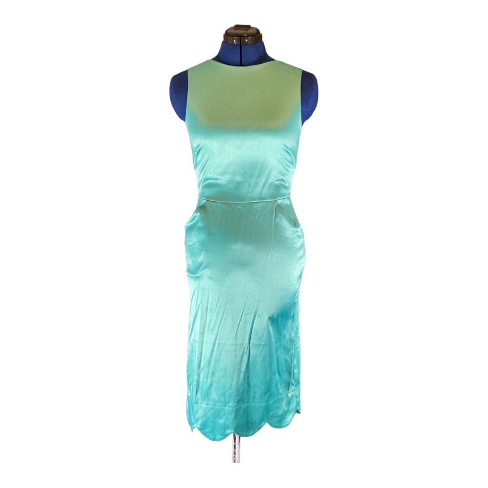 Rock Steady Wiggle Sheath Dress Scallop Hem Pockets Size M